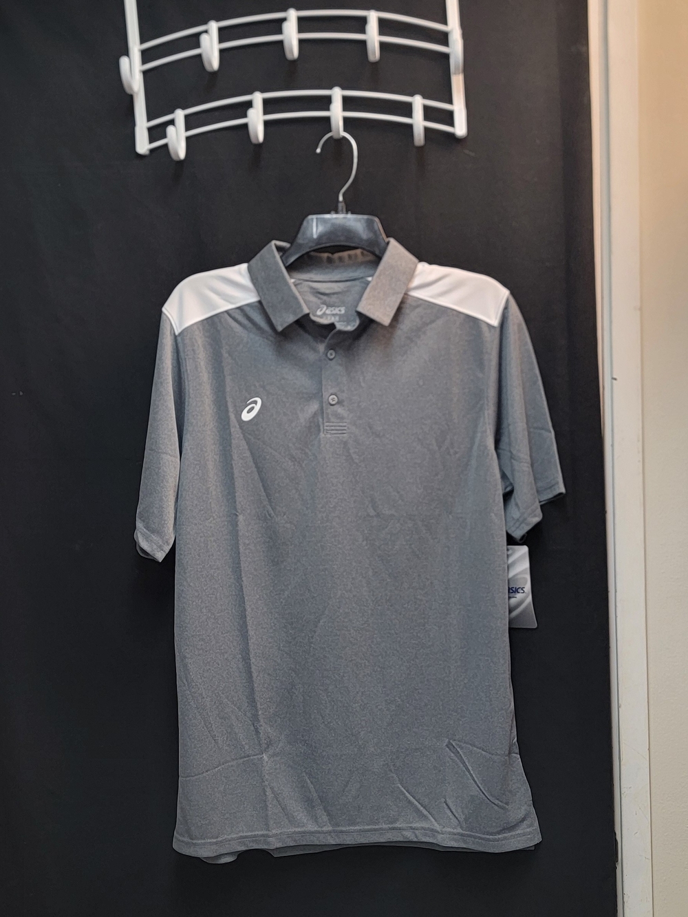 Asics Men's Grey Polo Shirt with White Shoulder Panels